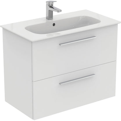 Ideal Standard i.life A Double Drawer Wall Hung Vanity Unit with Basin Matt White  with Brushed Chrome Handles