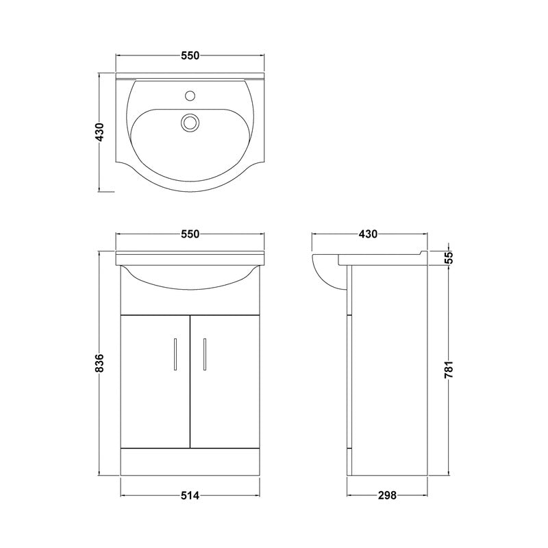 nuie Mayford Double Door Floor Standing Vanity Unit With Ceramic Basin Gloss White