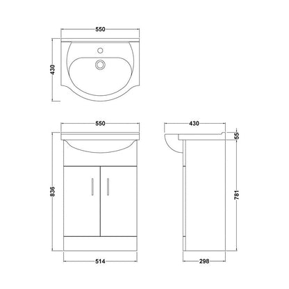 nuie Mayford Double Door Floor Standing Vanity Unit With Ceramic Basin Gloss White