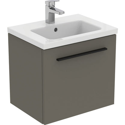 Ideal Standard i.life S Compact Wall Hung Vanity Unit with Basin Matt Quartz Grey  with Matt Black Handle