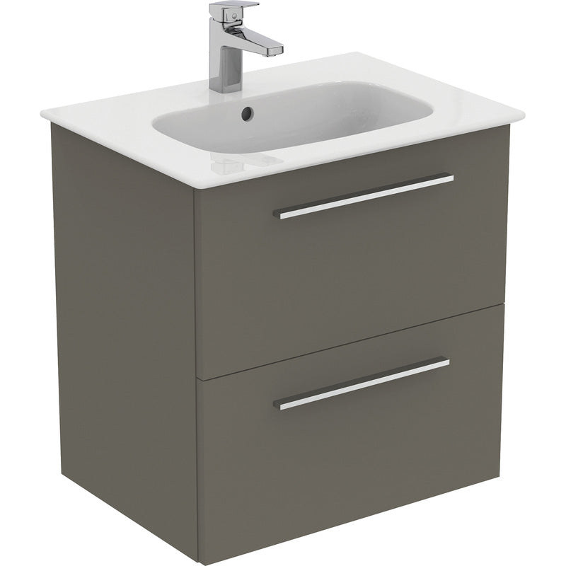 Ideal Standard i.life A Double Drawer Wall Hung Vanity Unit with Basin Matt Quartz Grey  with Brushed Chrome Handles