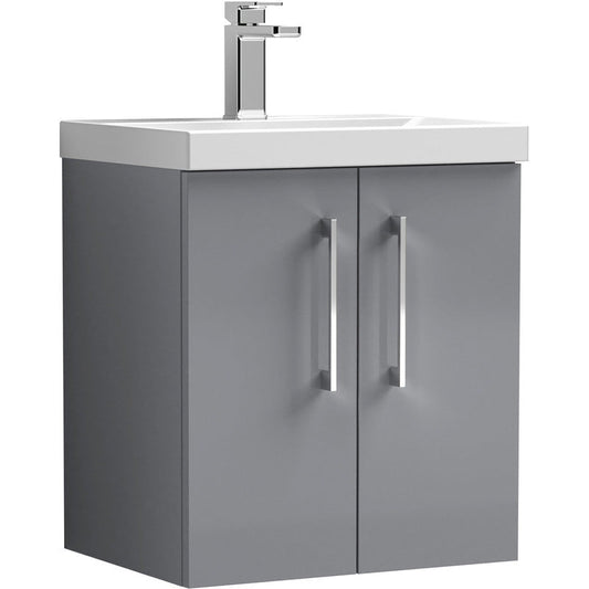 nuie Arno Double Door Wall Hung Vanity Unit Satin Grey 500mm With Slim Edge Basin