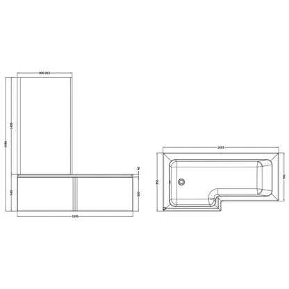 nuie L Shaped Shower Bath with Panel and Leg Set Left Hand