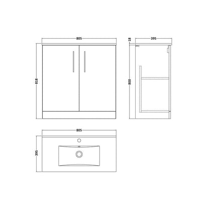 nuie Arno Double Door Floor Standing Vanity Unit Soft Black 800mm With Minimalist Basin