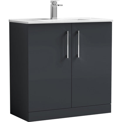 nuie Arno Double Door Floor Standing Vanity Unit Soft Black 800mm With Minimalist Basin