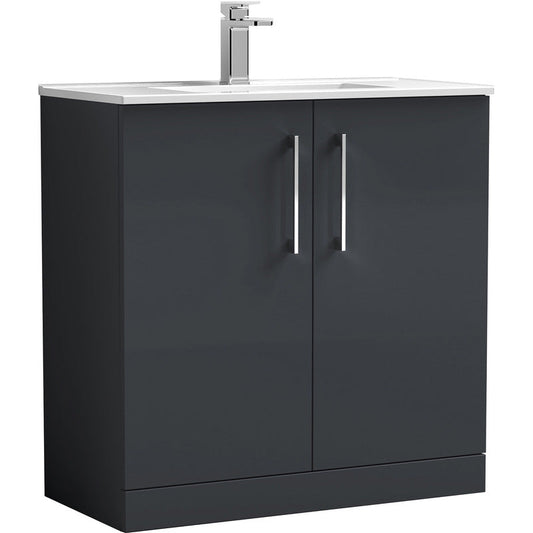 nuie Arno Double Door Floor Standing Vanity Unit Soft Black 800mm With Minimalist Basin