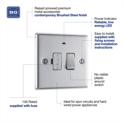 BG Brushed Steel Switched Spur 13A