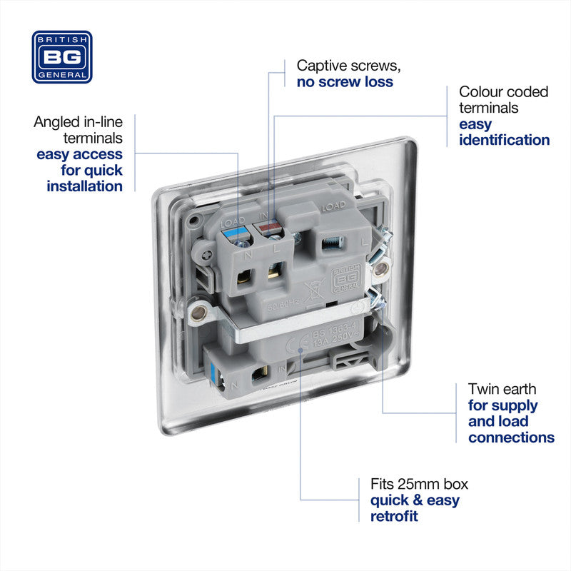 BG Brushed Steel Switched Spur 13A