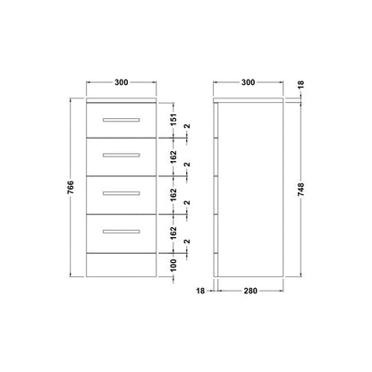 nuie Mayford 4 Drawer Compact Floorstanding Unit Gloss White 300mm
