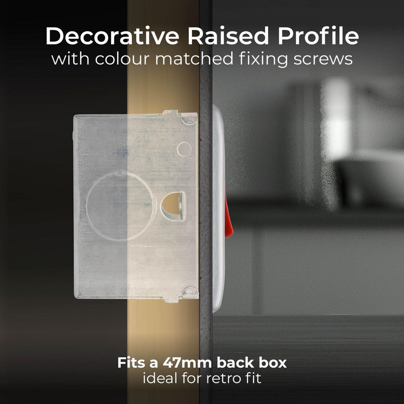 BG Nexus Metal Brushed Steel 45A Square Double Pole Switch 1 Gang + Neon