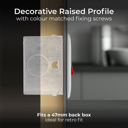 BG Nexus Metal Brushed Steel 45A Square Double Pole Switch 1 Gang + Neon