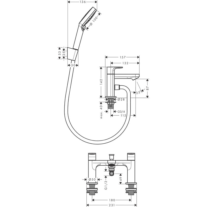 Hansgrohe Rebris S Bath Shower Mixer Tap Matt Black