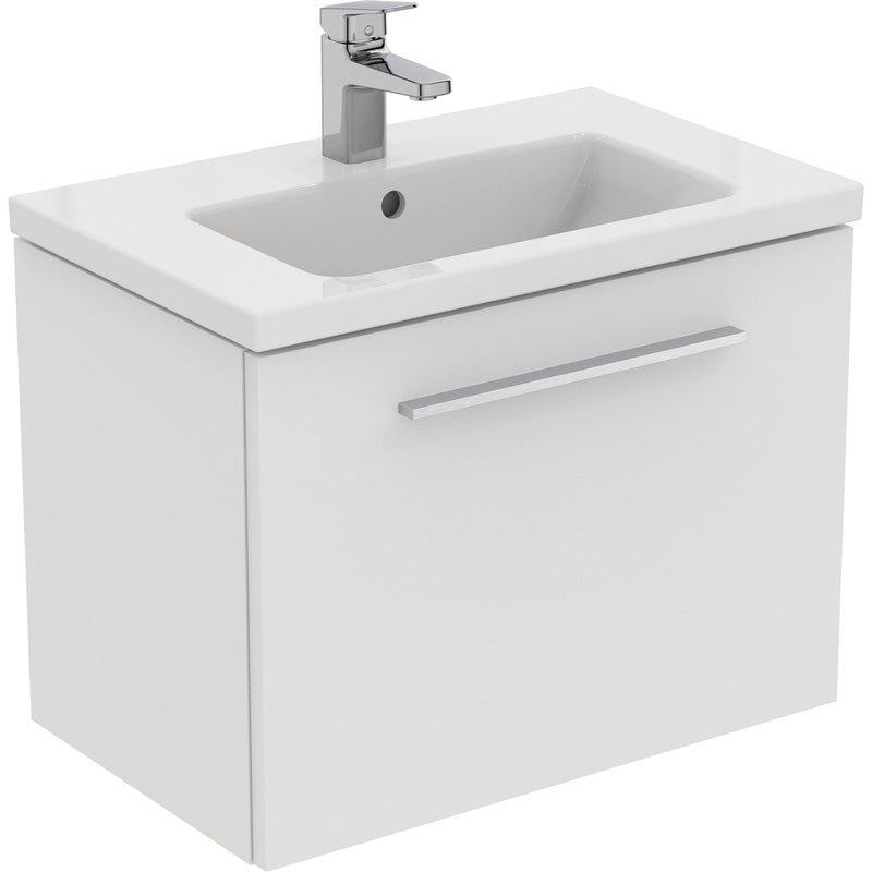 Ideal Standard i.life S Compact Wall Hung Vanity Unit with Basin Matt White  with Brushed Chrome Handle