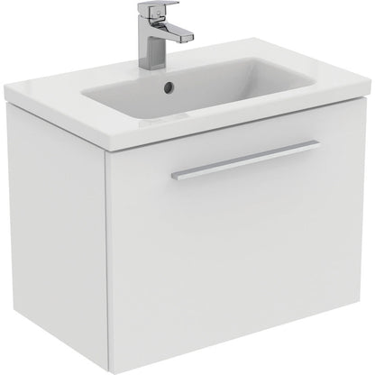 Ideal Standard i.life S Compact Wall Hung Vanity Unit with Basin Matt White  with Brushed Chrome Handle