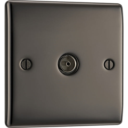 BG Nexus Metal Black Nickel Single Socket For TV or FM Co-Axial Aerial Connection 1 Gang TV/FM