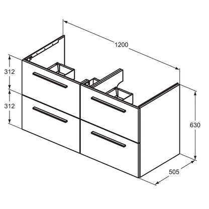 Ideal Standard i.life B 4 Drawer Wall Hung Unit with Double Basin Matt Quartz Grey 1200mm