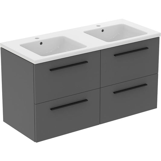 Ideal Standard i.life B 4 Drawer Wall Hung Unit with Double Basin Matt Quartz Grey 1200mm