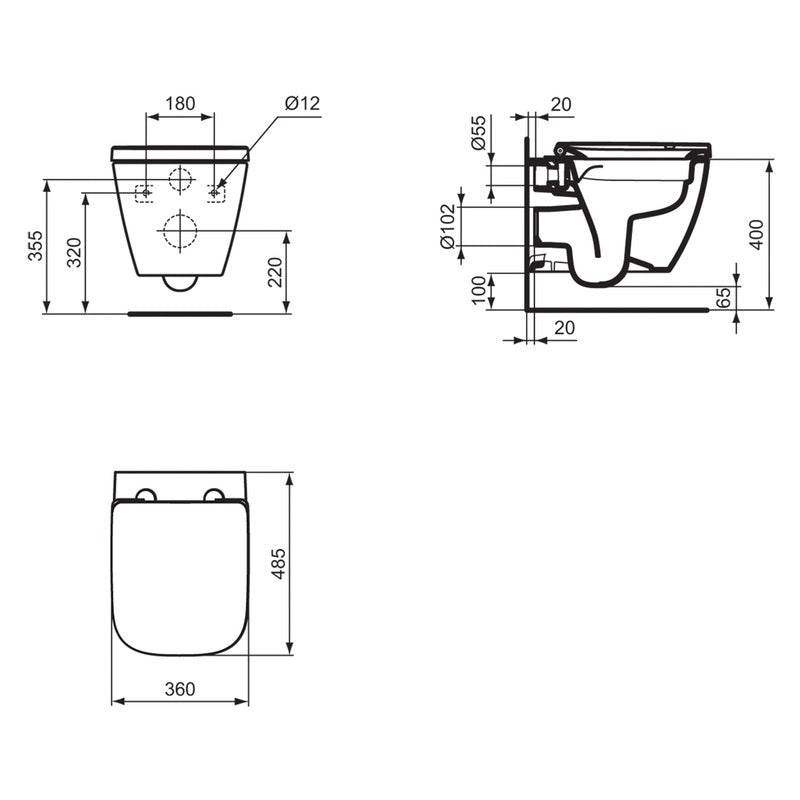 Ideal Standard i.life S Compact Wall Hung Toilet with Wall Frame and Soft Close Seat