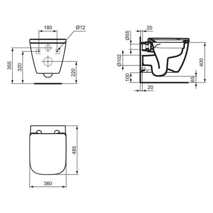 Ideal Standard i.life S Compact Wall Hung Toilet with Wall Frame and Soft Close Seat