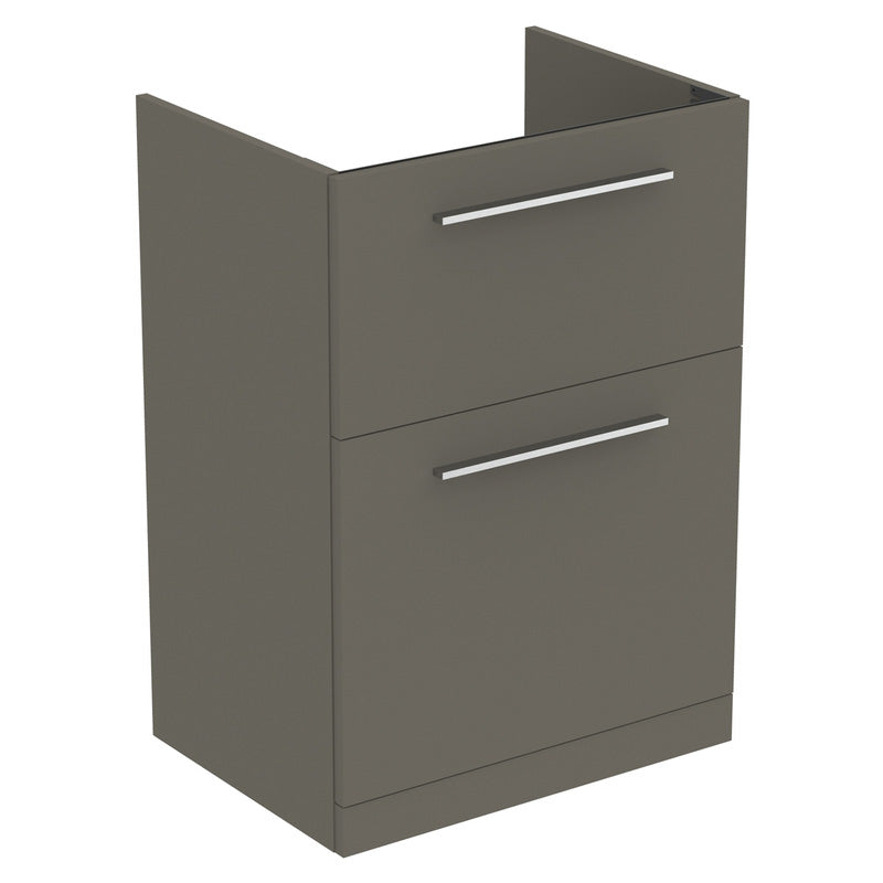 Ideal Standard i.life A Double Drawer Floor Standing Vanity Unit with Basin Matt Quartz Grey with Brushed Chrome Handles
