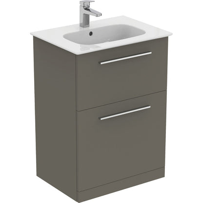 Ideal Standard i.life A Double Drawer Floor Standing Vanity Unit with Basin Matt Quartz Grey with Brushed Chrome Handles