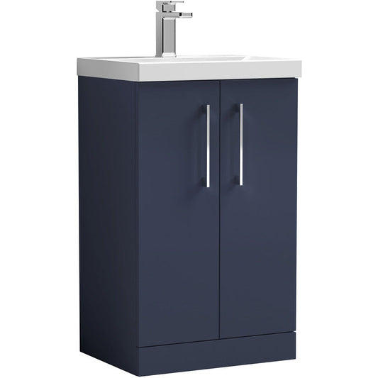nuie Arno Double Door Floor Standing Vanity Unit Midnight Blue 500mm With Standard Basin