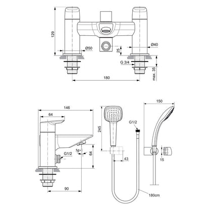 Ideal Standard Tesi Taps Bath Shower Mixer