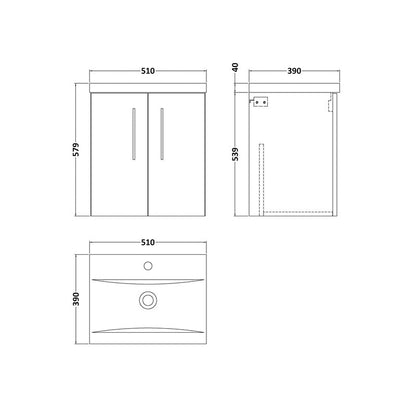 nuie Arno Double Door Wall Hung Vanity Unit Solace Oak 500mm With Standard Basin
