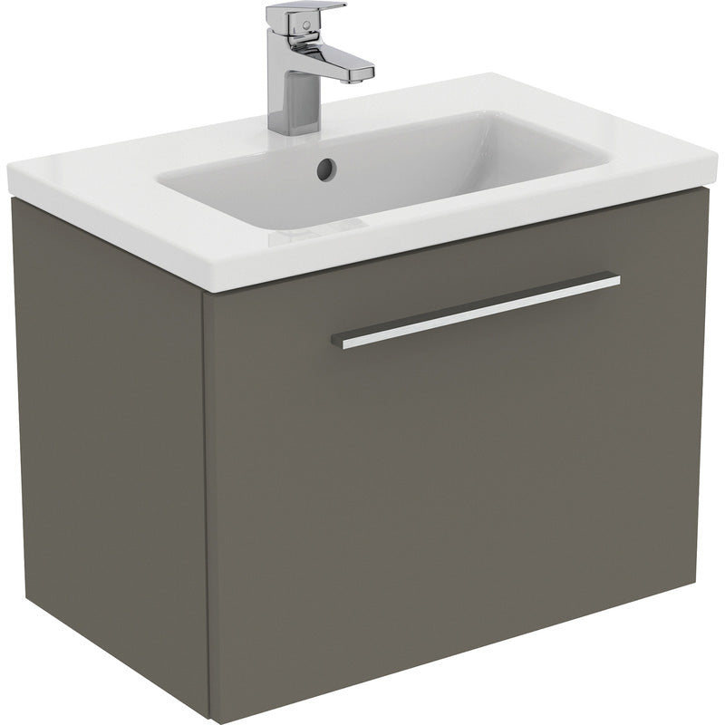 Ideal Standard i.life S Compact Wall Hung Vanity Unit with Basin Matt Quartz Grey 500mm with Brushed Chrome Handle