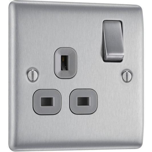 BG Nexus Metal Brushed Steel 13A Switched Socket