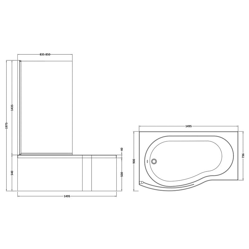 nuie B Shaped Shower Bath with Panel and Leg Set  Left Hand