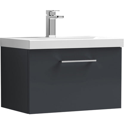 nuie Arno Single Drawer Wall Hung Vanity Unit Soft Black 600mm With Standard Basin
