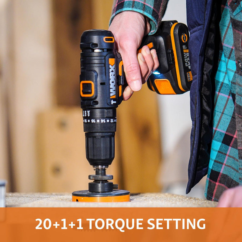 Worx WX370 20V Brushed Combi Drill 2 x 2.0Ah