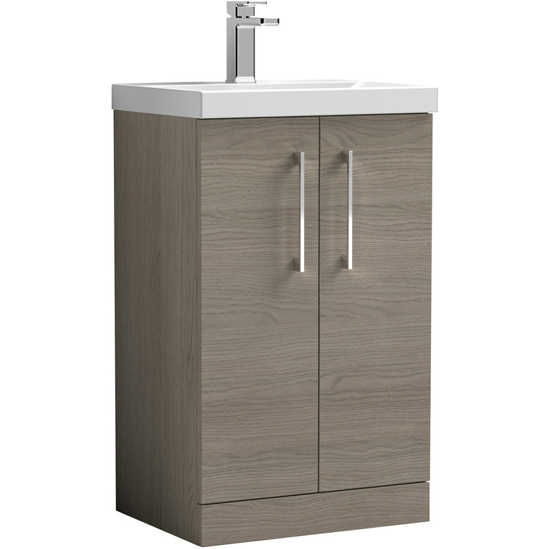 Nuie Arno Double Door Floor Standing Vanity Unit Solace Oak 500mm With Standard Basin