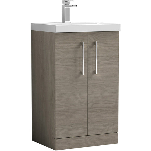 Nuie Arno Double Door Floor Standing Vanity Unit Solace Oak 500mm With Standard Basin