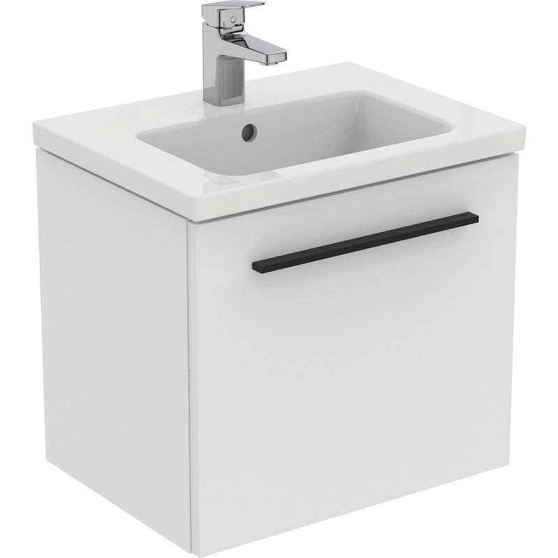 Ideal Standard i.life S Compact Wall Hung Vanity Unit with Basin Matt White  with Matt Black Handles