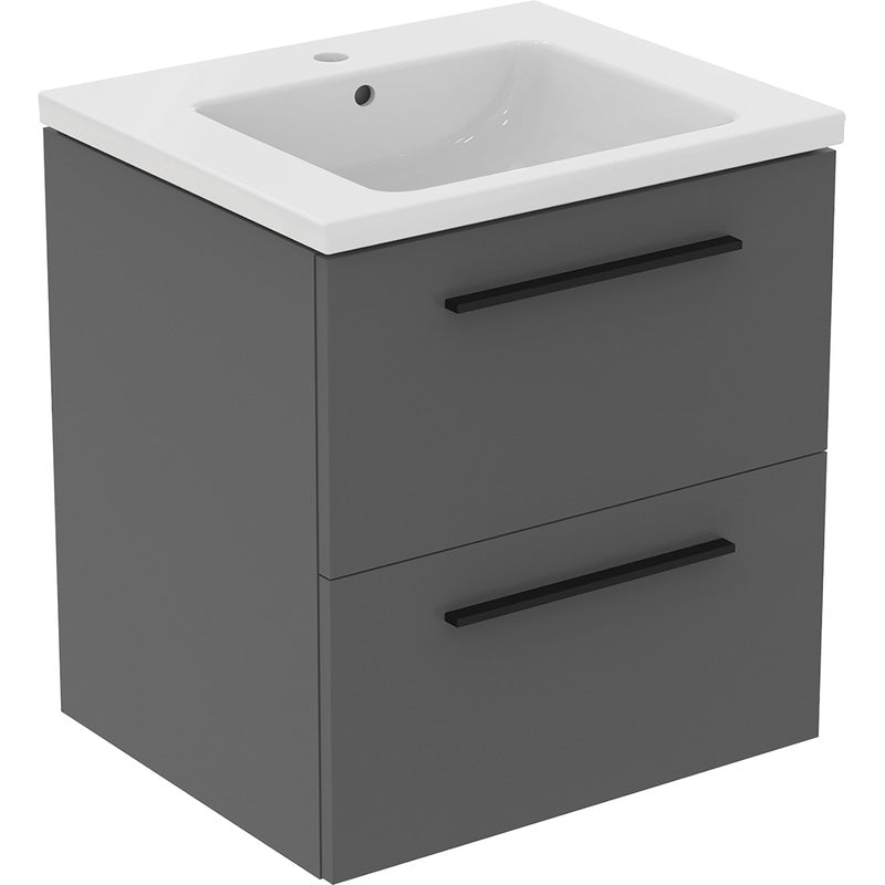Ideal Standard i.life B Double Drawer Wall Hung Unit with Basin Matt Quartz Grey 1000mm with Brushed Chrome Handles