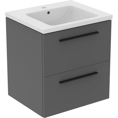 Ideal Standard i.life B Double Drawer Wall Hung Unit with Basin Matt Quartz Grey 1000mm with Brushed Chrome Handles