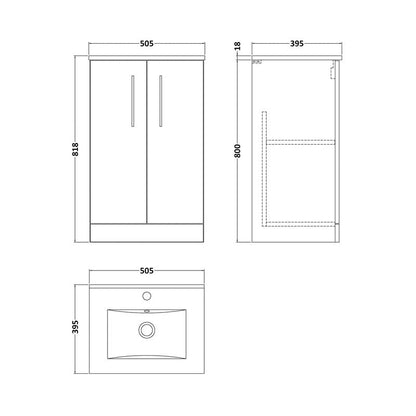 nuie Arno Double Door Floor Standing Vanity Unit Satin Green 500mm With Minimalist Basin