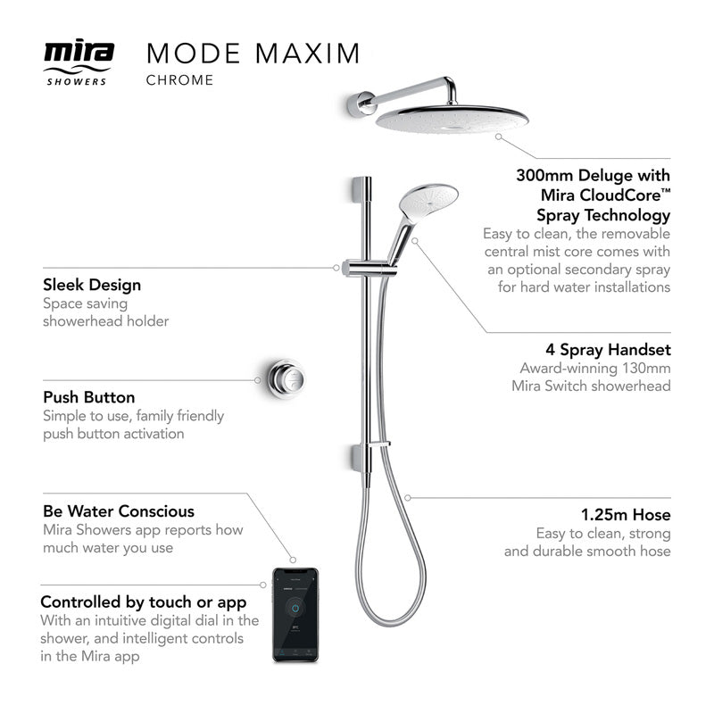 Mira Mode Maxim Thermostatic Digital Mixer Shower Pumped Rear Fed