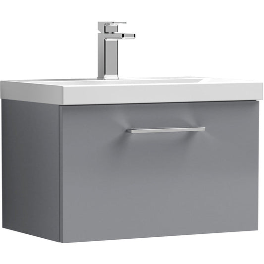 nuie Arno Single Drawer Wall Hung Vanity Unit Satin Grey 600mm With Standard Basin