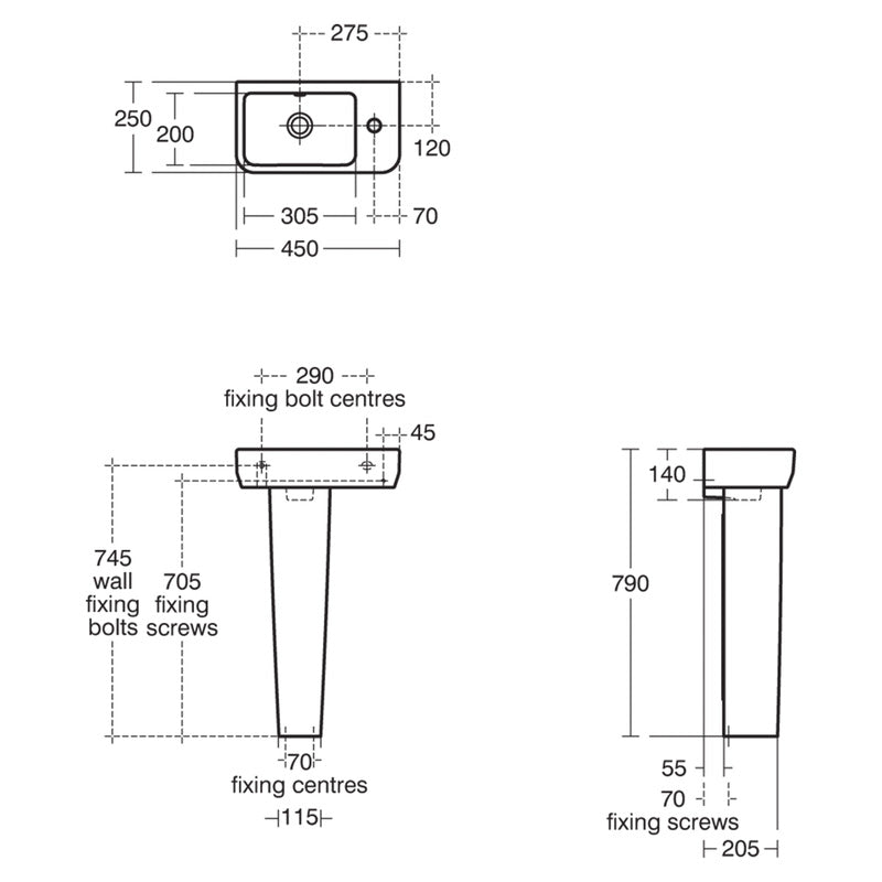 Ideal Standard i.life Guest Basin and Pedestal 45cm 1 Tap Hole