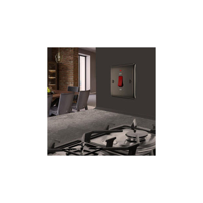 BG Nexus Metal Black Nickel 45A Square DP Switch 1 Gang + Neon