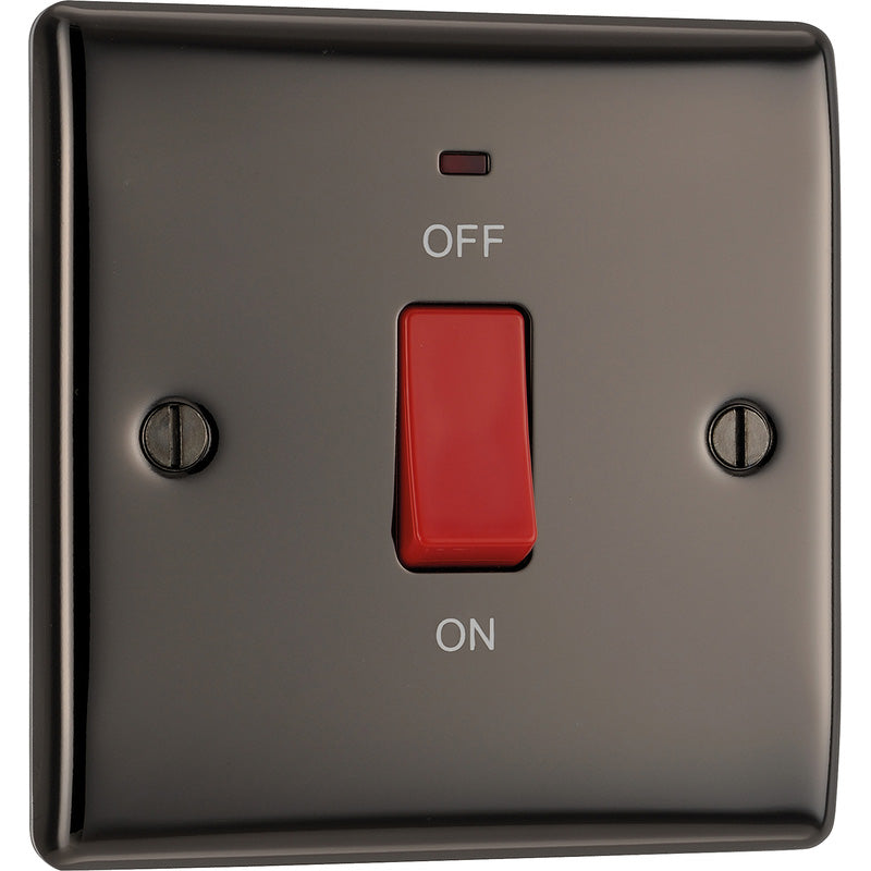 BG Nexus Metal Black Nickel 45A Square DP Switch 1 Gang + Neon