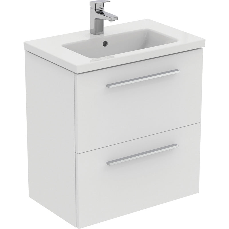 Ideal Standard i.life S Compact Wall Hung Vanity Unit with Basin Matt White  with Brushed Chrome Handles