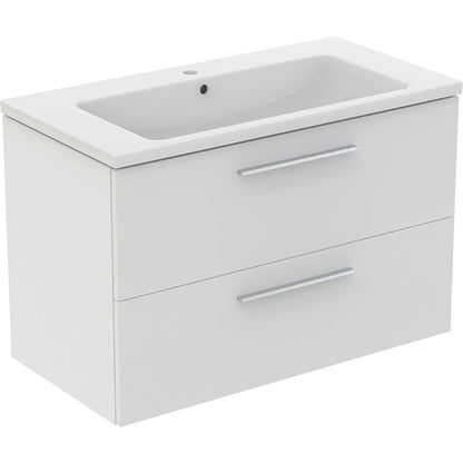 Ideal Standard i.life B Double Drawer Wall Hung Unit with Basin Matt White with Brushed Chrome Handles