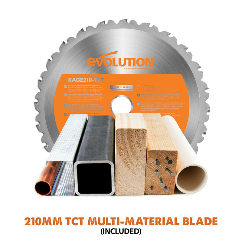 Evolution R210SMS+ 210mm Multi-Material Sliding Mitre Saw 230V