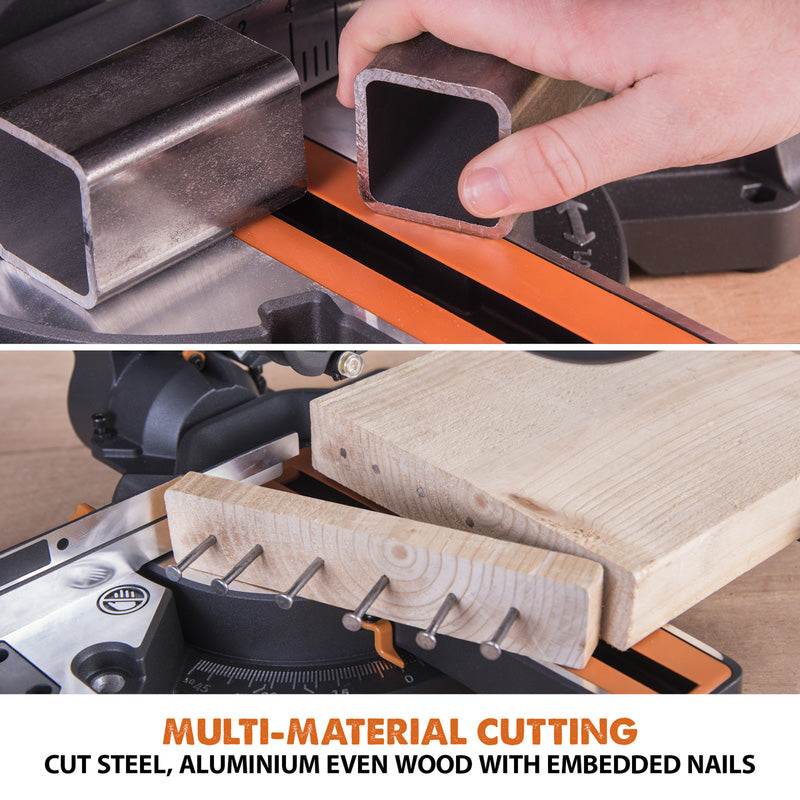 Evolution R210SMS+ 210mm Multi-Material Sliding Mitre Saw 230V