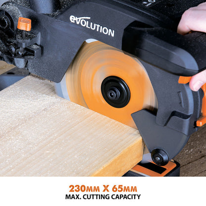 Evolution R210SMS+ 210mm Multi-Material Sliding Mitre Saw 230V
