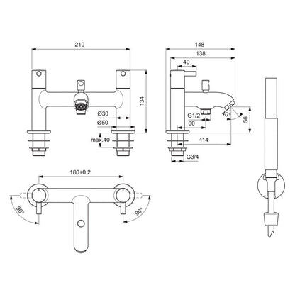 Ideal Standard Ceraline Taps Bath Shower Mixer